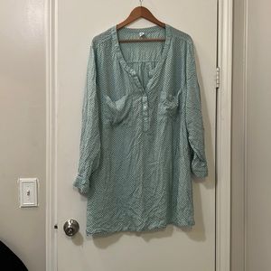 Teal blue blouse with navy stars.